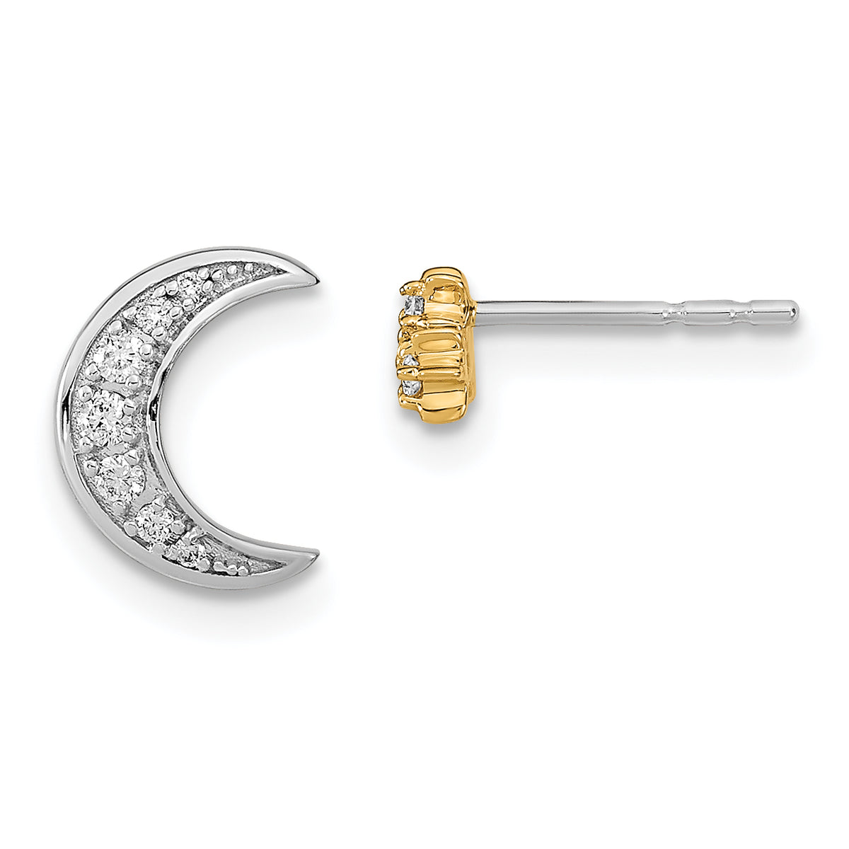 14k Two-tone Moon and 3-Stars Diamond Mis-match Post Earrings