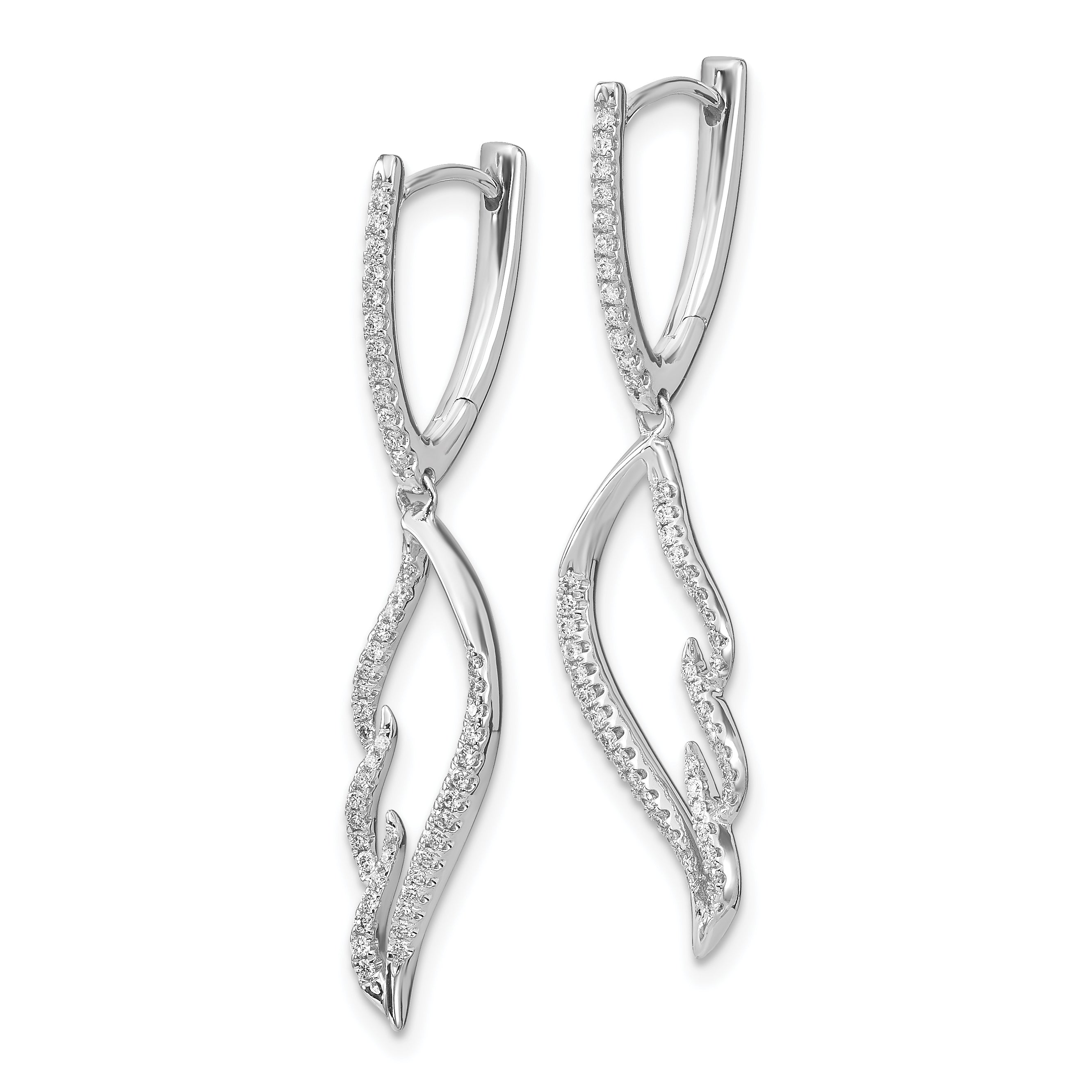 14k White Gold Diamond Wing Hinged Hoop Dangle Earrings