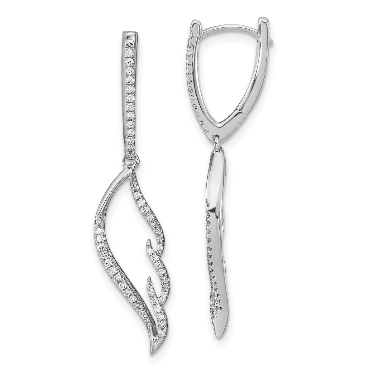 14k White Gold Diamond Wing Hinged Hoop Dangle Earrings