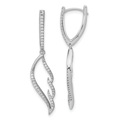 14k White Gold Diamond Wing Hinged Hoop Dangle Earrings