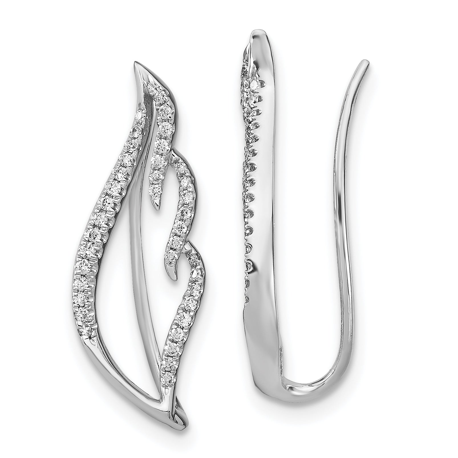 14k White Gold Diamond Wing Ear Climbers