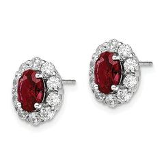 14K White Gold Lab Grown Diamond and Oval Created Ruby Fashion Earrings