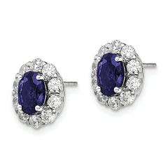 14K White Gold Lab Grown Diamond and Cr Oval Blue Sapphire Fashion Earrings