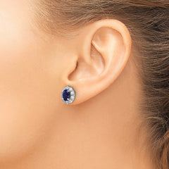 14K White Gold Lab Grown Diamond and Cr Oval Blue Sapphire Fashion Earrings