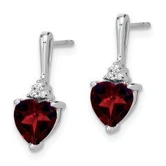 10k White Gold Garnet and Diamond Heart Earrings