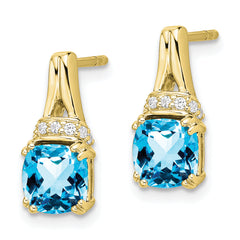 10k Yellow Gold Blue Topaz and Diamond Earrings