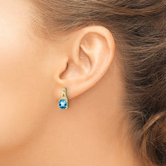 10k Yellow Gold Blue Topaz and Diamond Earrings