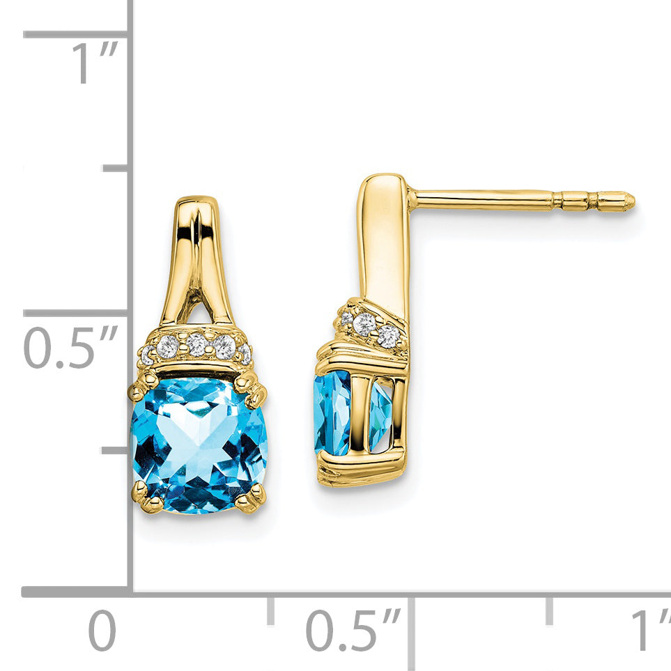 10k Yellow Gold Blue Topaz and Diamond Earrings