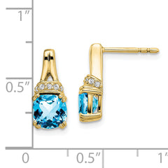 10k Yellow Gold Blue Topaz and Diamond Earrings