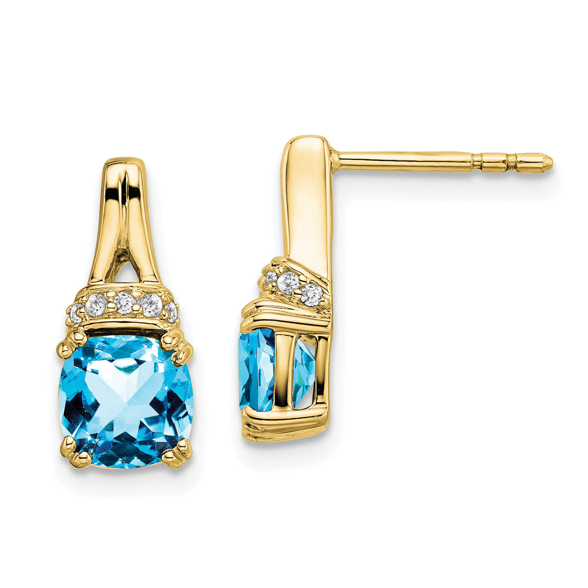 10k Yellow Gold Blue Topaz and Diamond Earrings