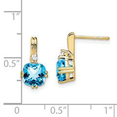 10k Cushion Blue Topaz and Diamond Earrings