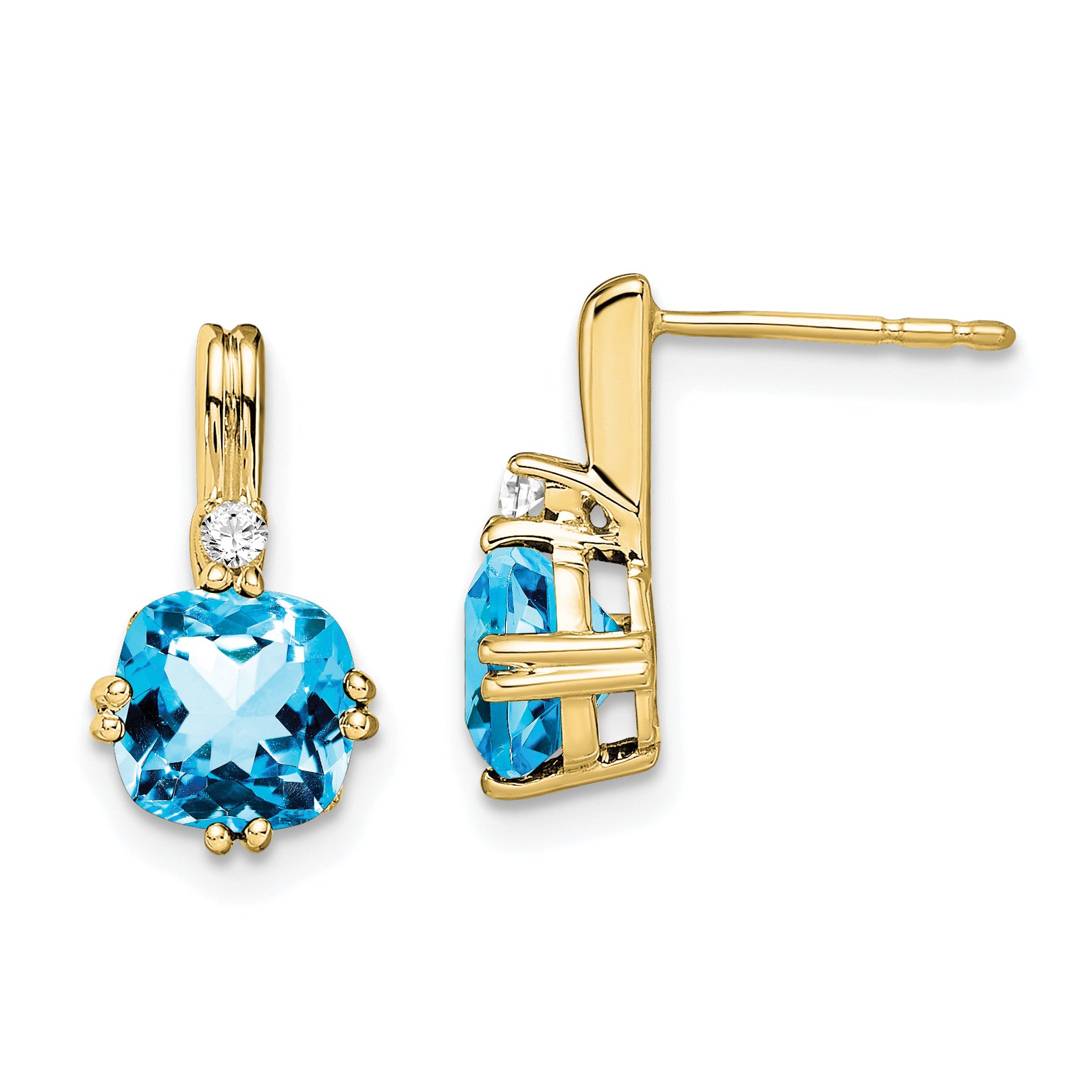 10k Cushion Blue Topaz and Diamond Earrings