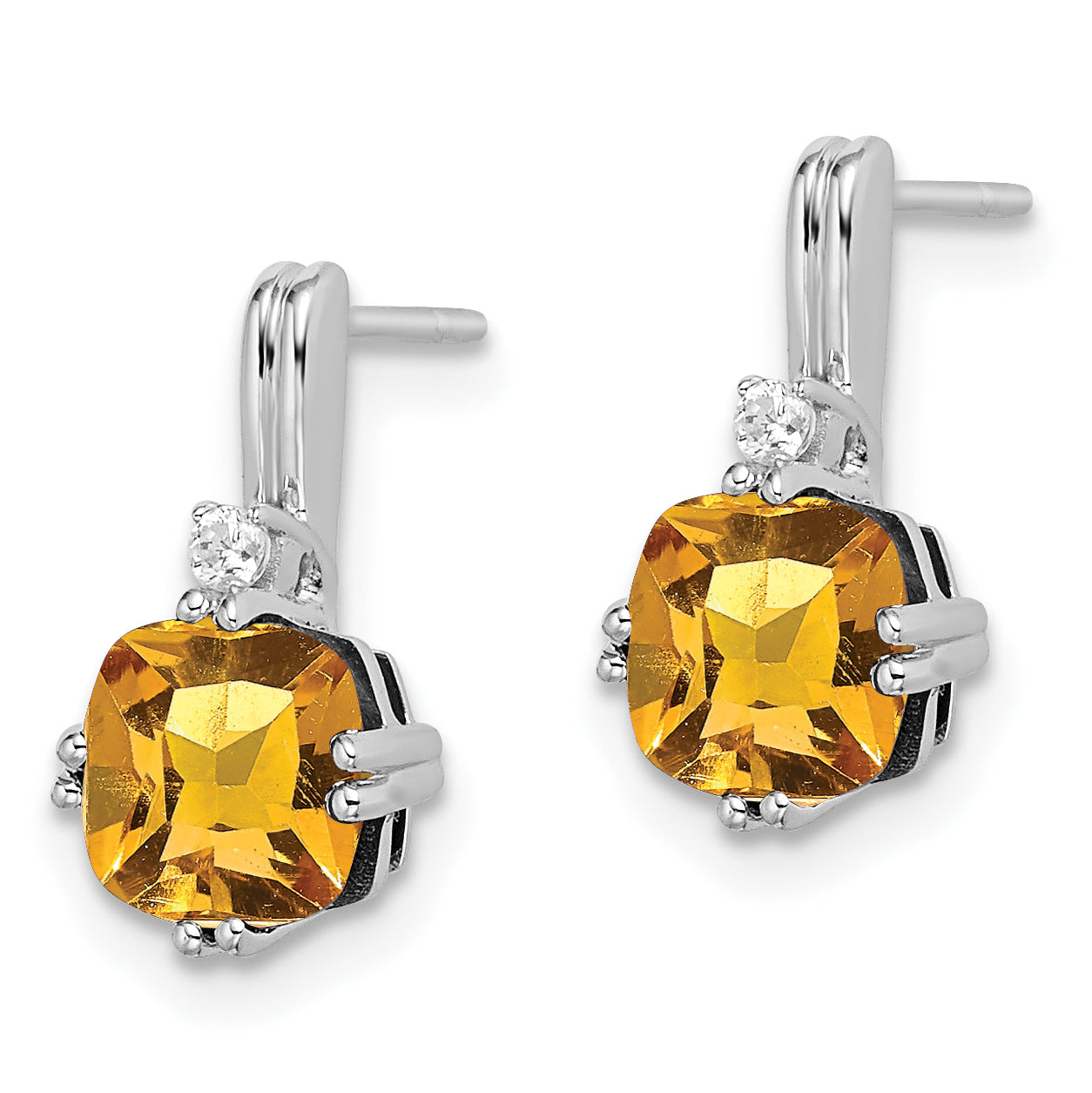 10k White Gold Cushion Citrine and Diamond Earrings