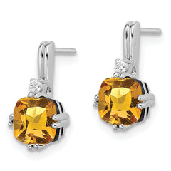 10k White Gold Cushion Citrine and Diamond Earrings