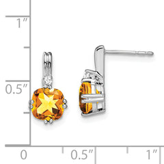 10k White Gold Cushion Citrine and Diamond Earrings