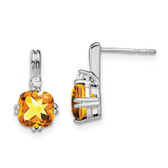 10k White Gold Cushion Citrine and Diamond Earrings