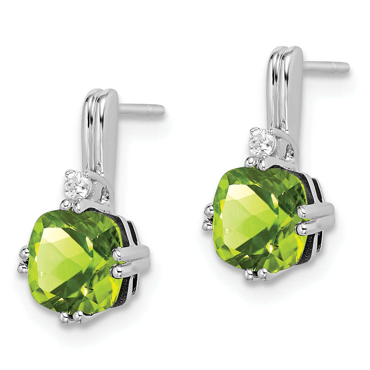 10k White Gold Cushion Peridot and Diamond Earrings