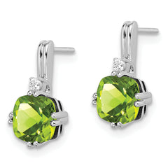 10k White Gold Cushion Peridot and Diamond Earrings