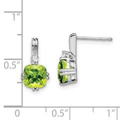 10k White Gold Cushion Peridot and Diamond Earrings