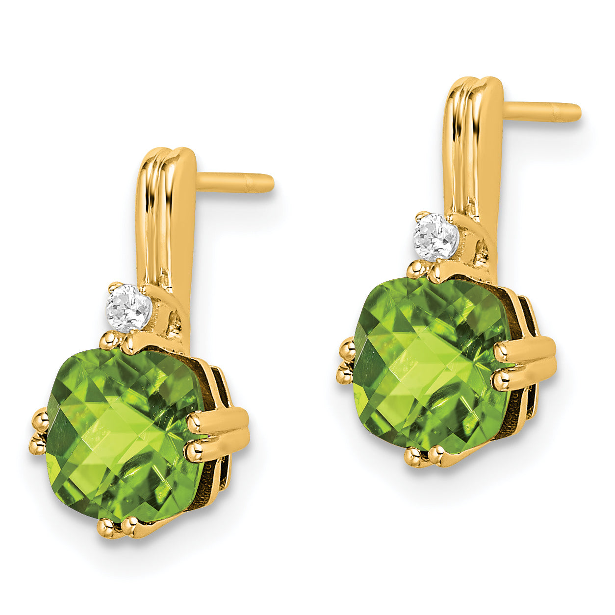 10k Cushion Peridot and Diamond Earrings