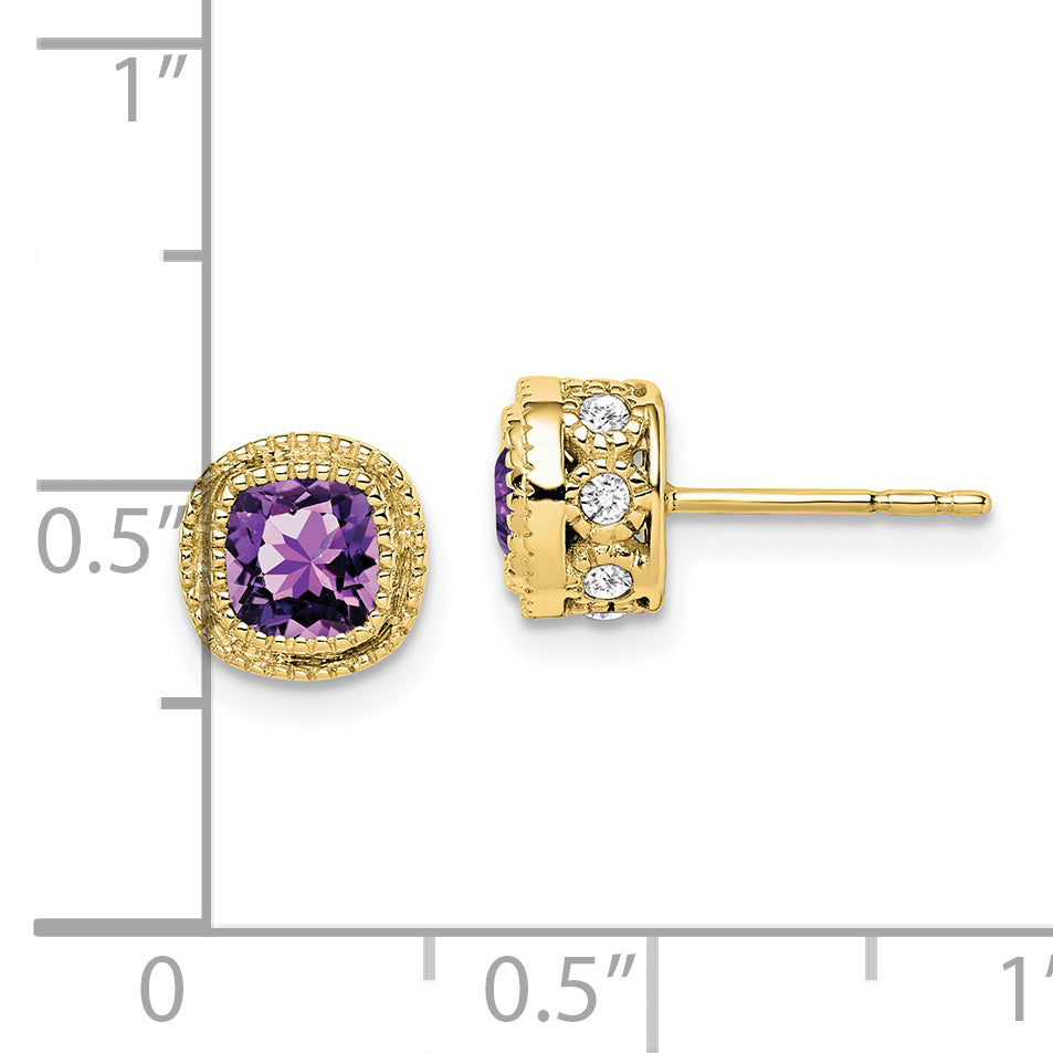 10k Cushion Amethyst and Diamond Earrings