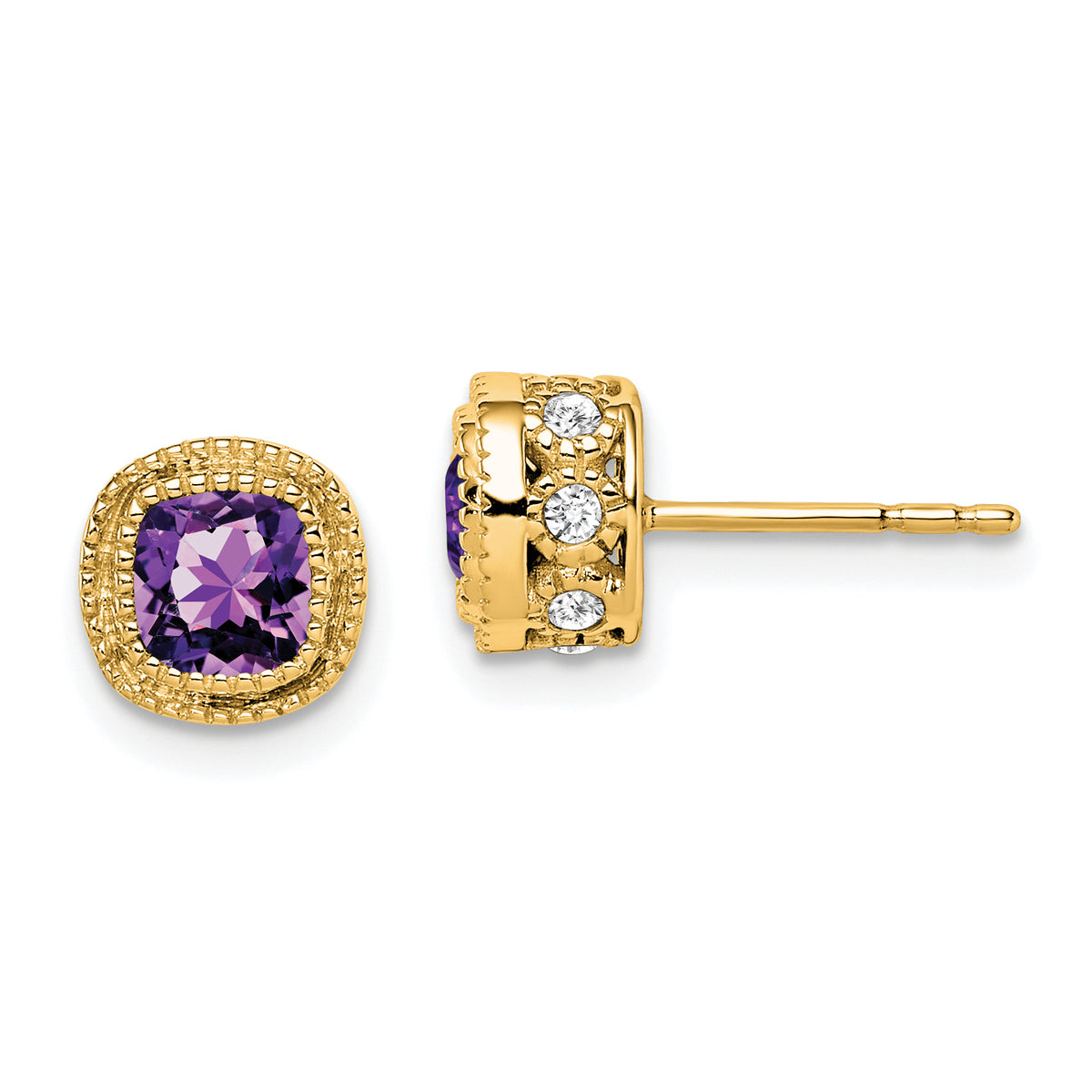 10k Cushion Amethyst and Diamond Earrings