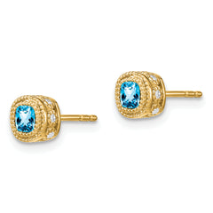 10k Cushion Blue Topaz and Diamond Earrings