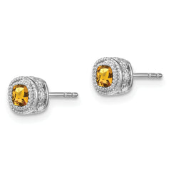 10k White Gold Cushion Citrine and Diamond Earrings