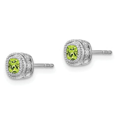 10k White Gold Cushion Peridot and Diamond Earrings