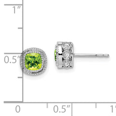 10k White Gold Cushion Peridot and Diamond Earrings