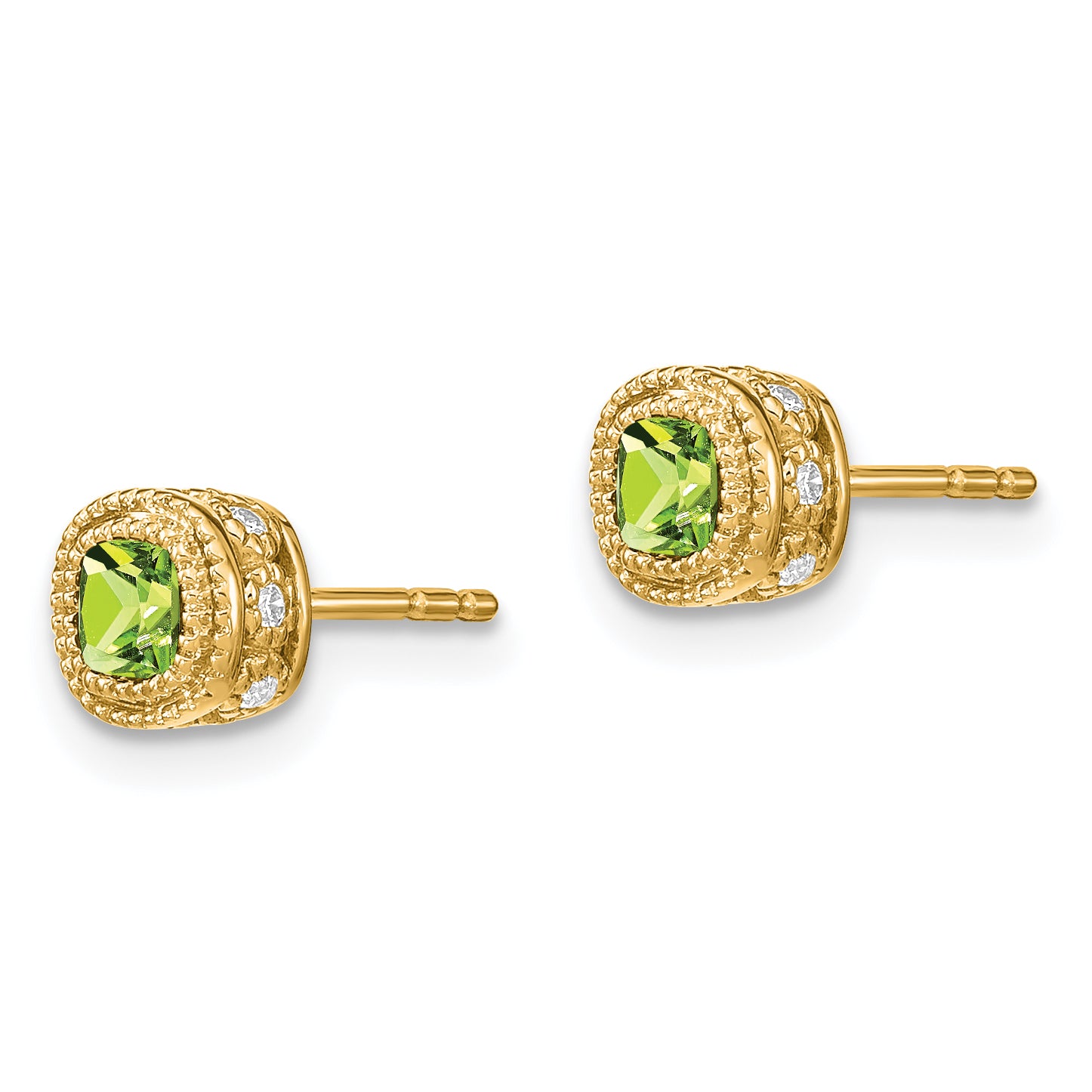 10k Cushion Peridot and Diamond Earrings