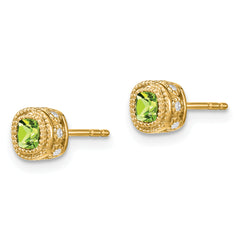 10k Cushion Peridot and Diamond Earrings