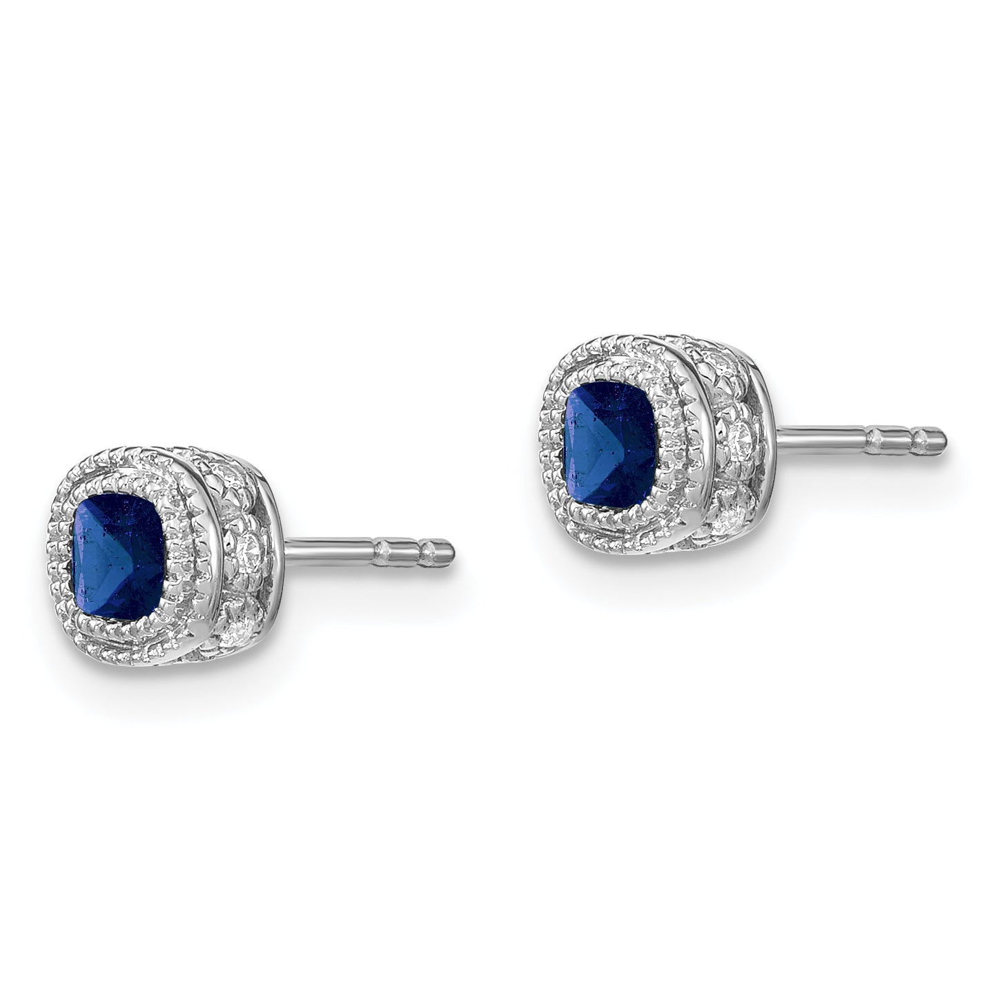 10k White Gold Cushion Sapphire and Diamond Earrings