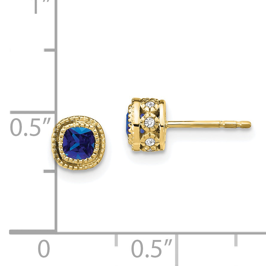 10k Cushion Sapphire and Diamond Earrings