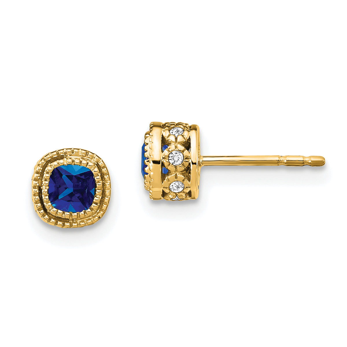 10k Cushion Sapphire and Diamond Earrings