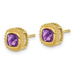 10k Cushion Amethyst Earrings