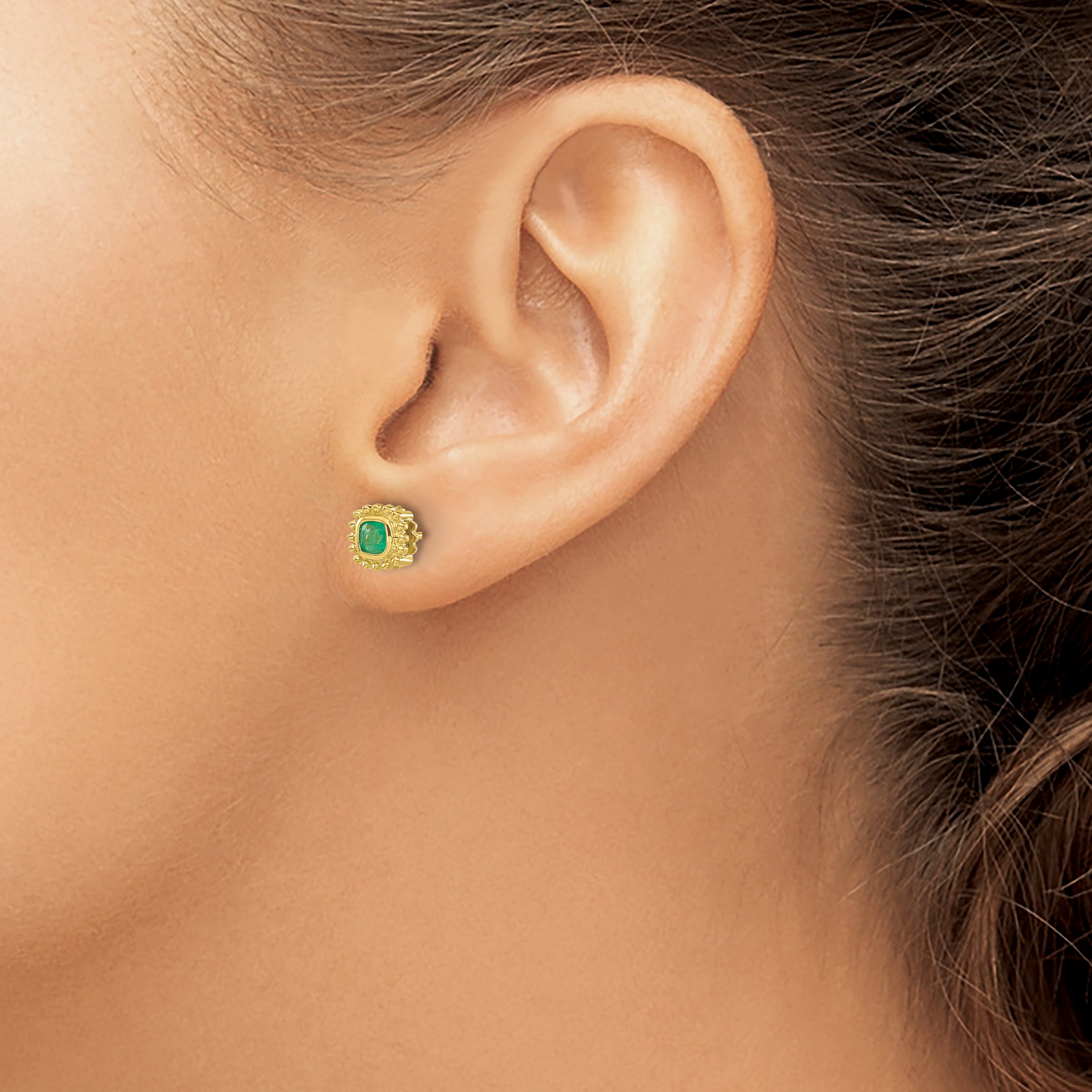 10k Cushion Emerald Earrings