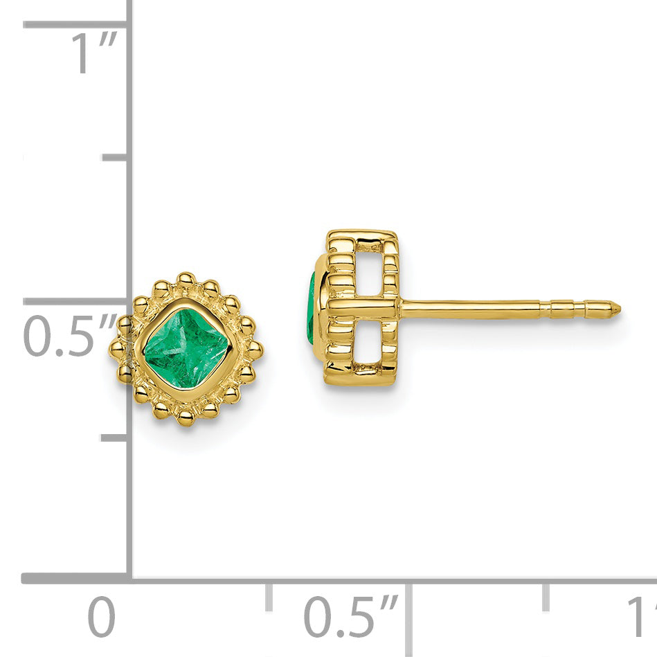 10k Cushion Emerald Earrings