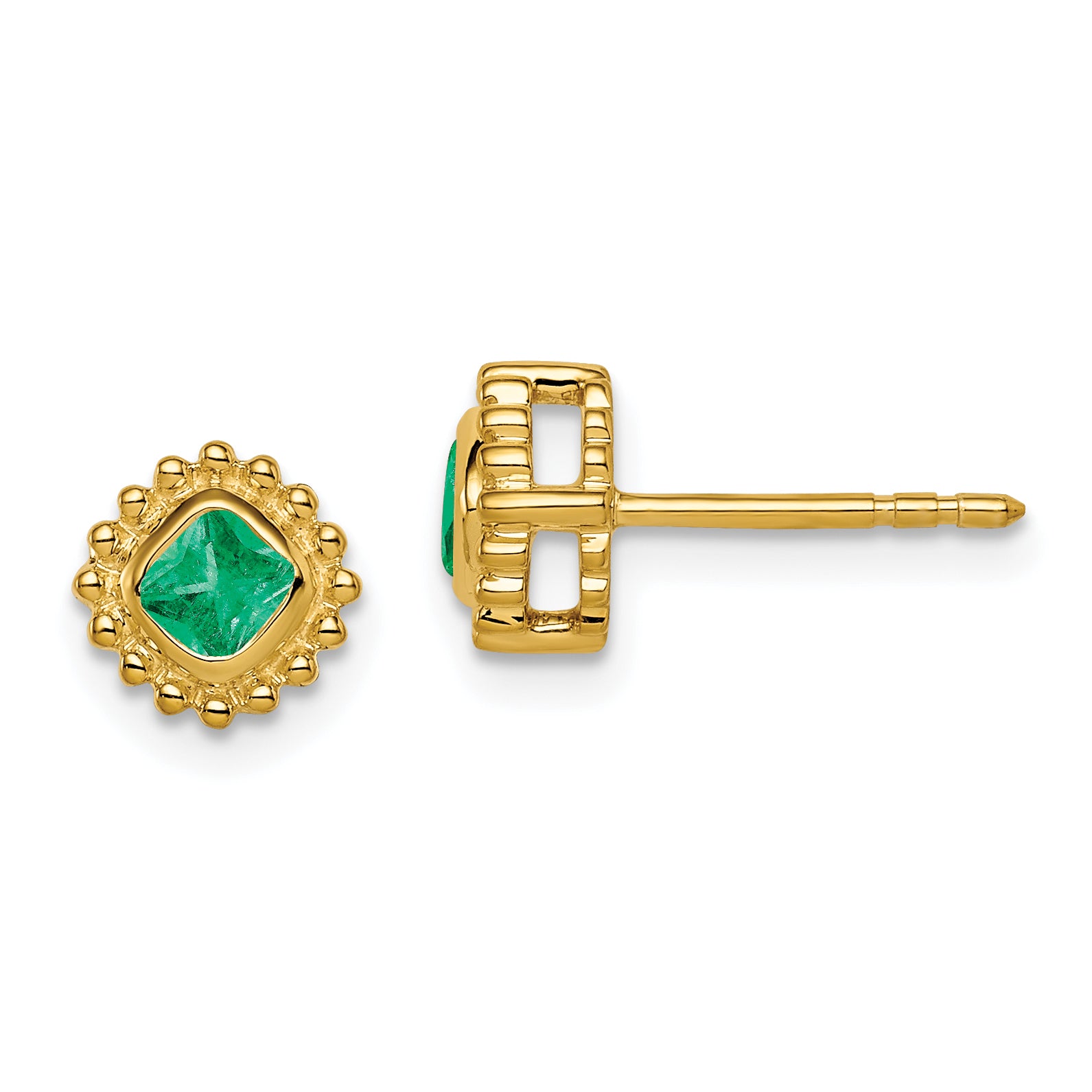 10k Cushion Emerald Earrings