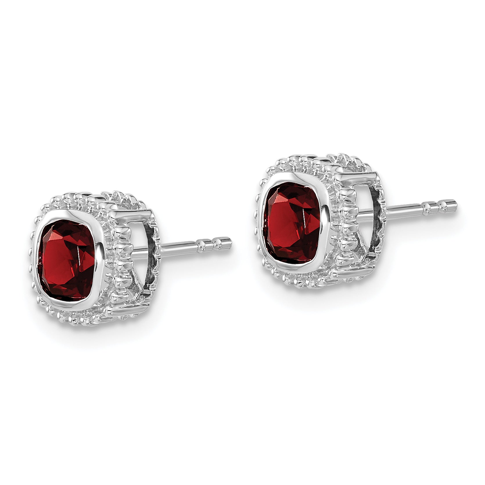 10k White Gold Cushion Garnet Earrings