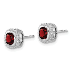 10k White Gold Cushion Garnet Earrings