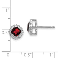 10k White Gold Cushion Garnet Earrings