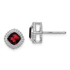 10k White Gold Cushion Garnet Earrings