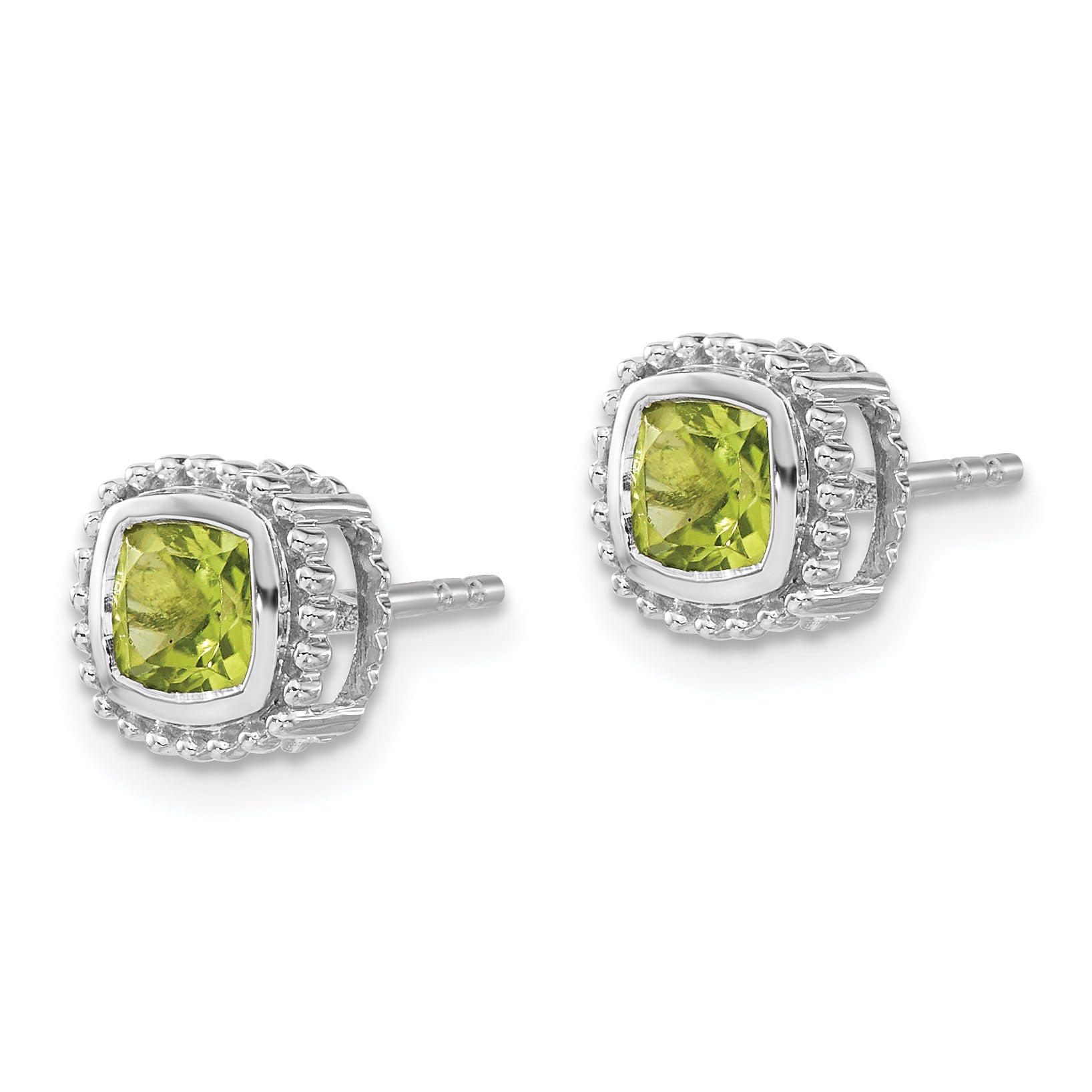 10k White Gold Cushion Peridot Earrings