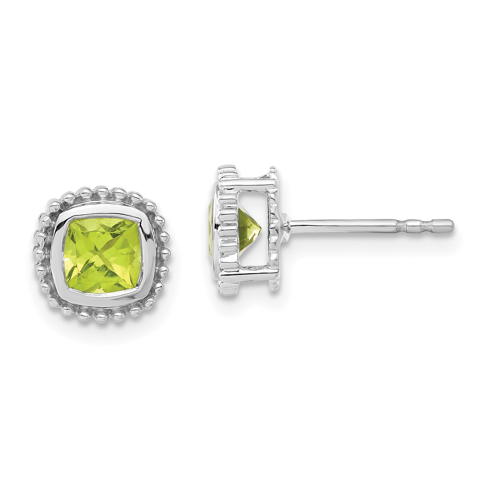 10k White Gold Cushion Peridot Earrings