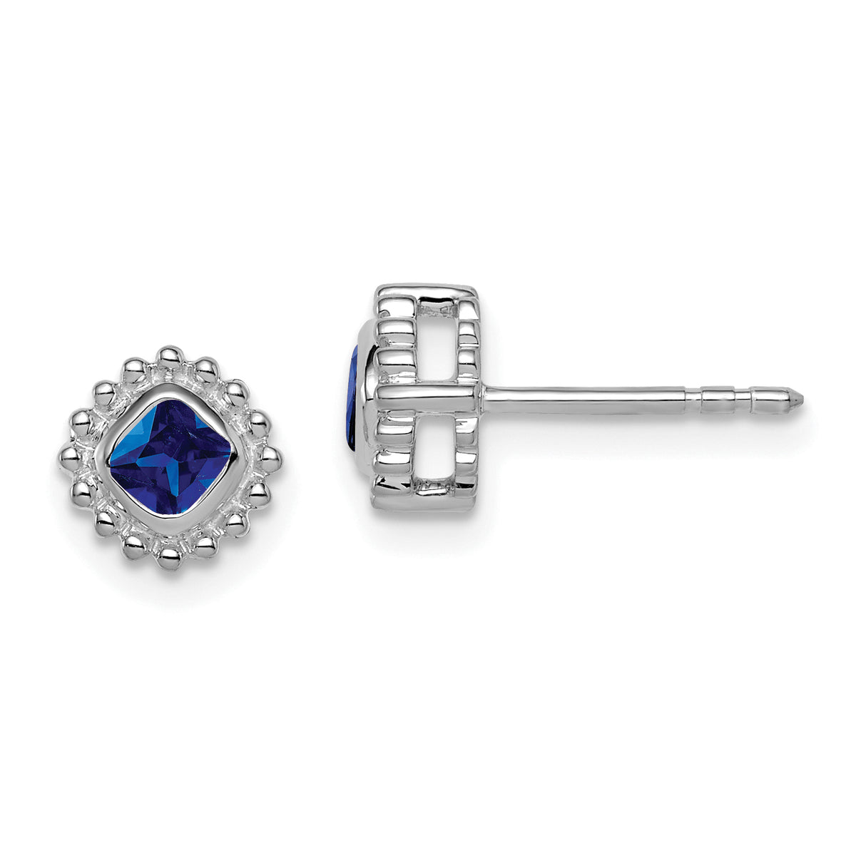 10k White Gold Cushion Sapphire Earrings