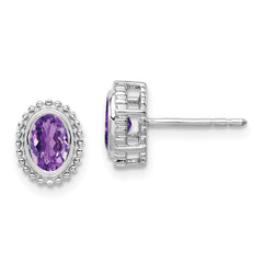 10k White Gold Oval Amethyst Post Earrings