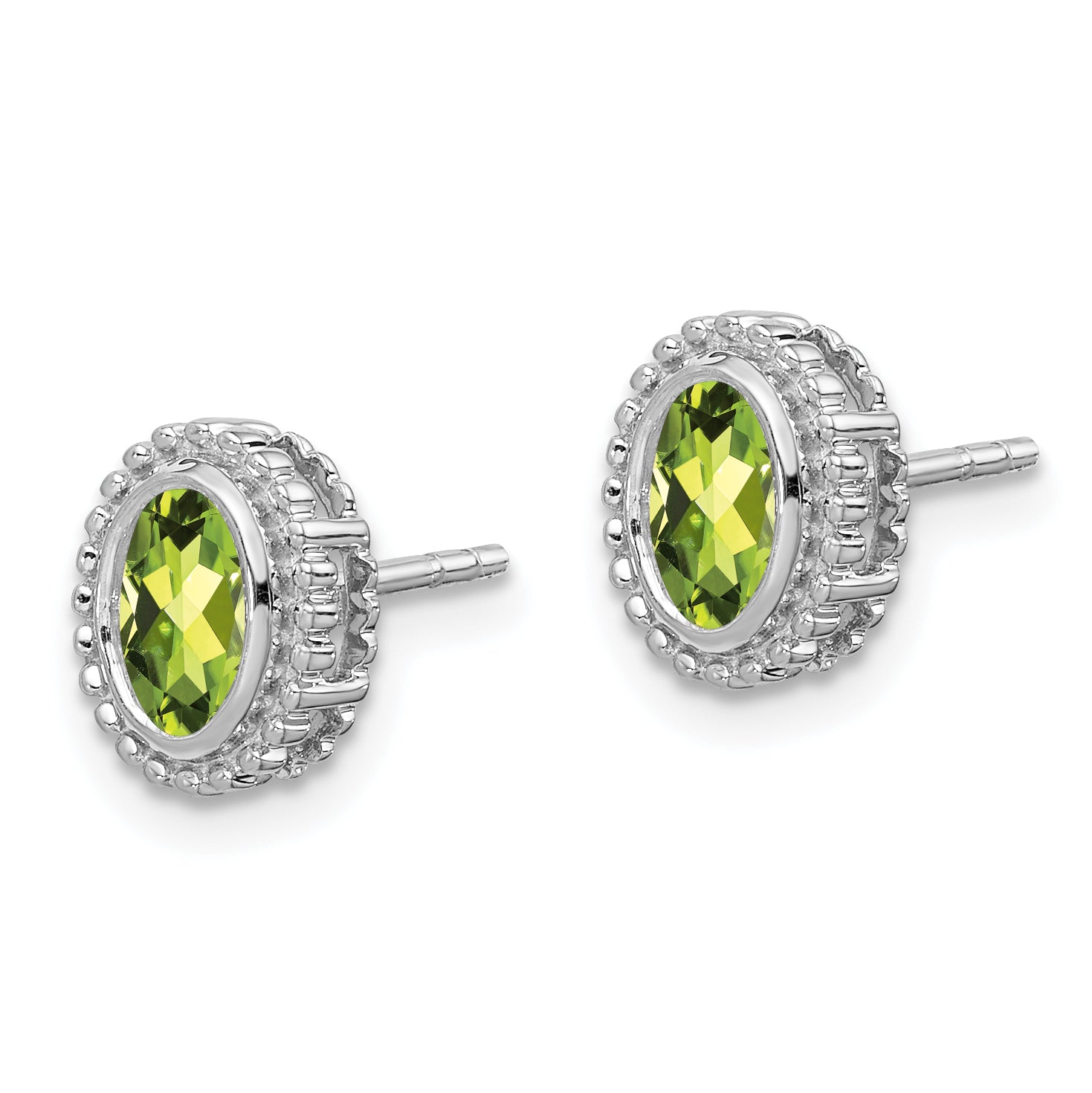 10k White Gold Oval Peridot Post Earrings