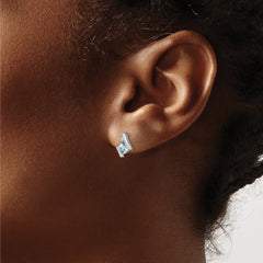 10k White Gold Cushion Aquamarine and Diamond Earrings