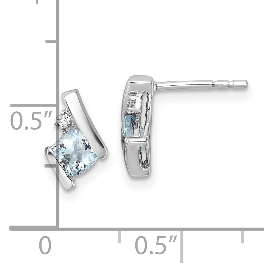 10k White Gold Cushion Aquamarine and Diamond Earrings